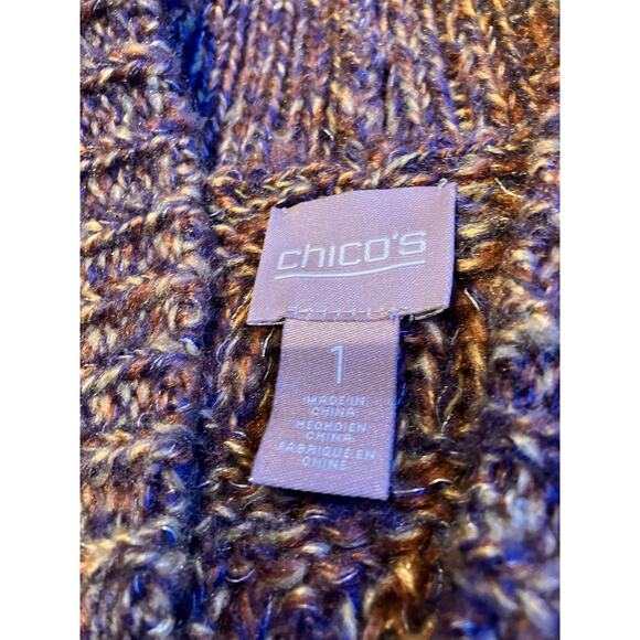 Chico’s 1 Open Front Knit Sweater Vest Brown Metallic Marled Acrylic Blend - Picture 5 of 6